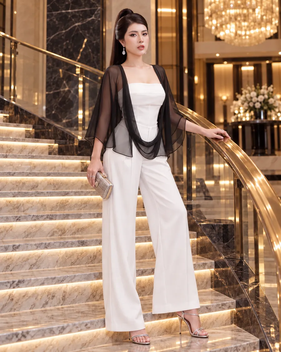 Áo Choàng Voan Tay Loe – Đen — ảnh 2