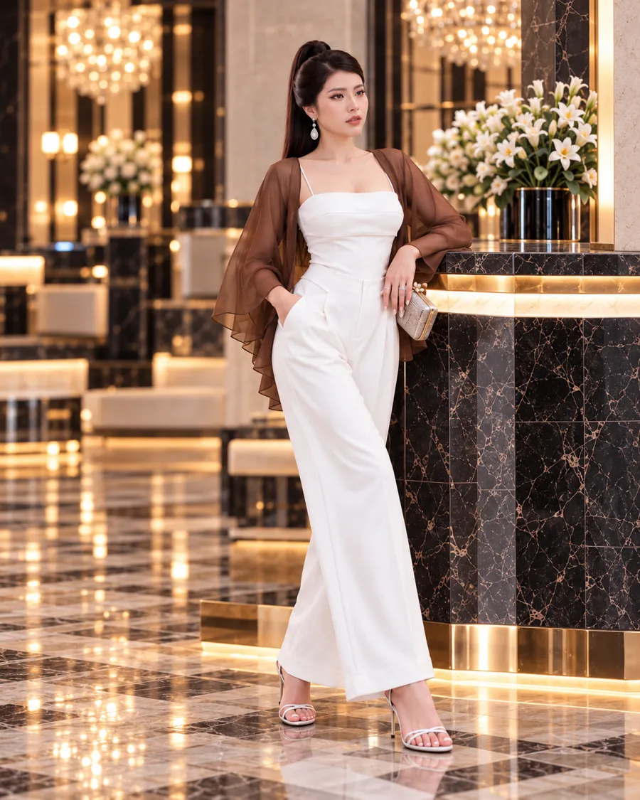 Áo Choàng Voan Tay Loe – Nâu — ảnh 3