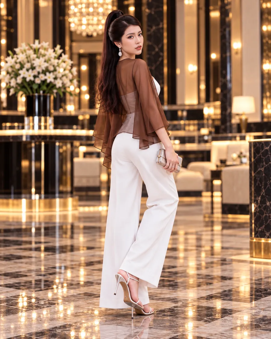Áo Choàng Voan Tay Loe – Nâu — ảnh 5