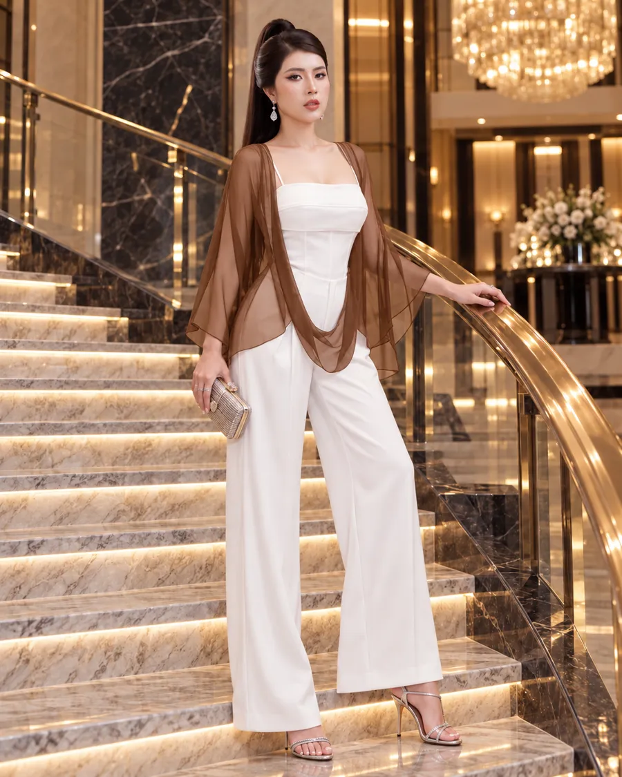 Áo Choàng Voan Tay Loe – Nâu — ảnh 6
