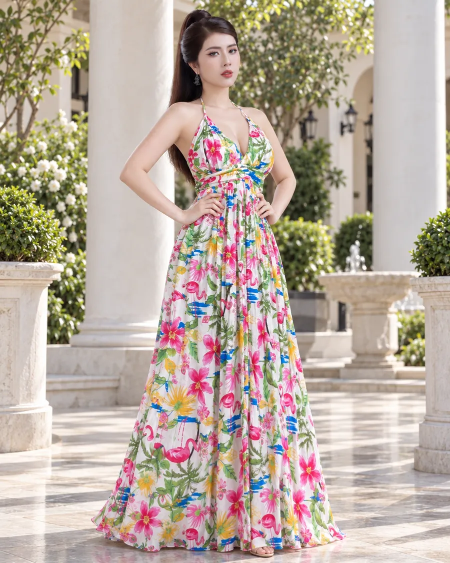 Đầm Maxi Hoa Nhiệt Đới Cổ Yếm — ảnh 2