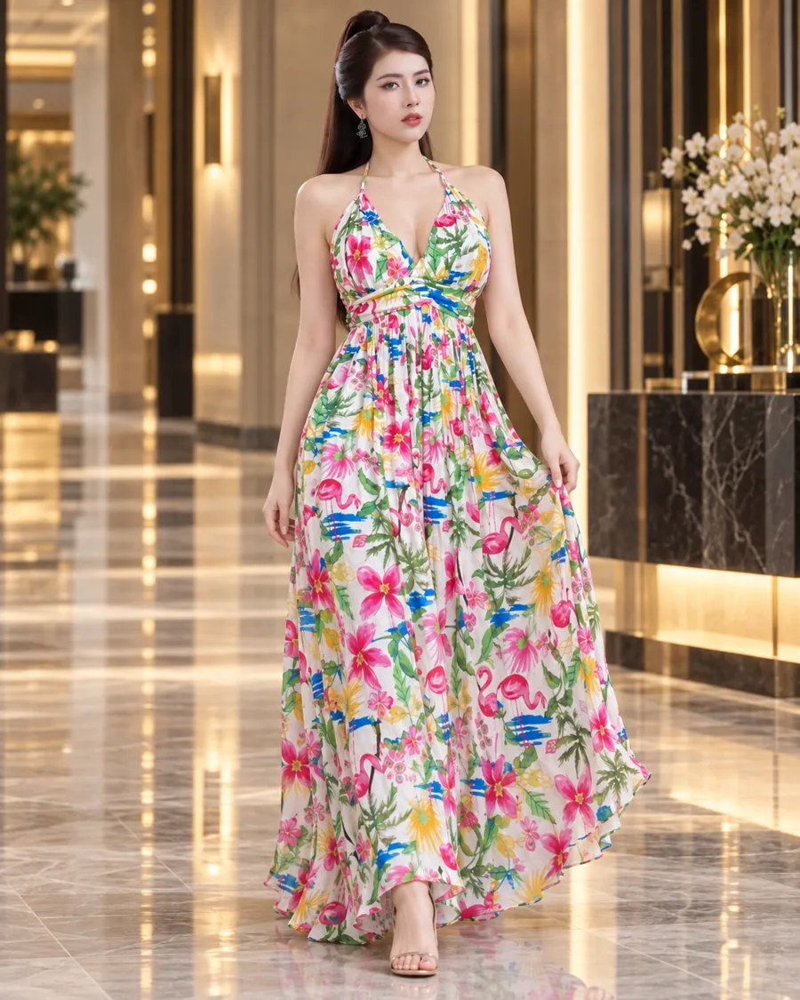 Đầm Maxi Hoa Nhiệt Đới Cổ Yếm — ảnh 5