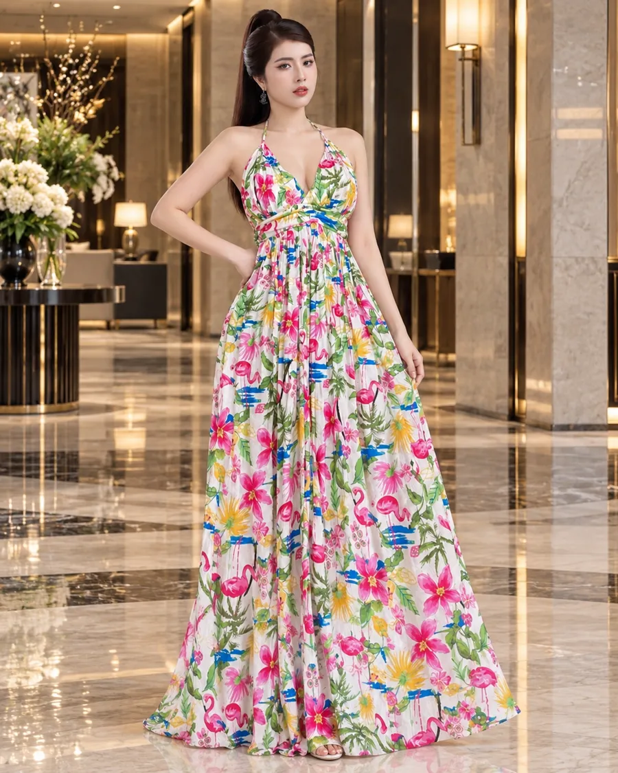 Đầm Maxi Hoa Nhiệt Đới Cổ Yếm — ảnh 6