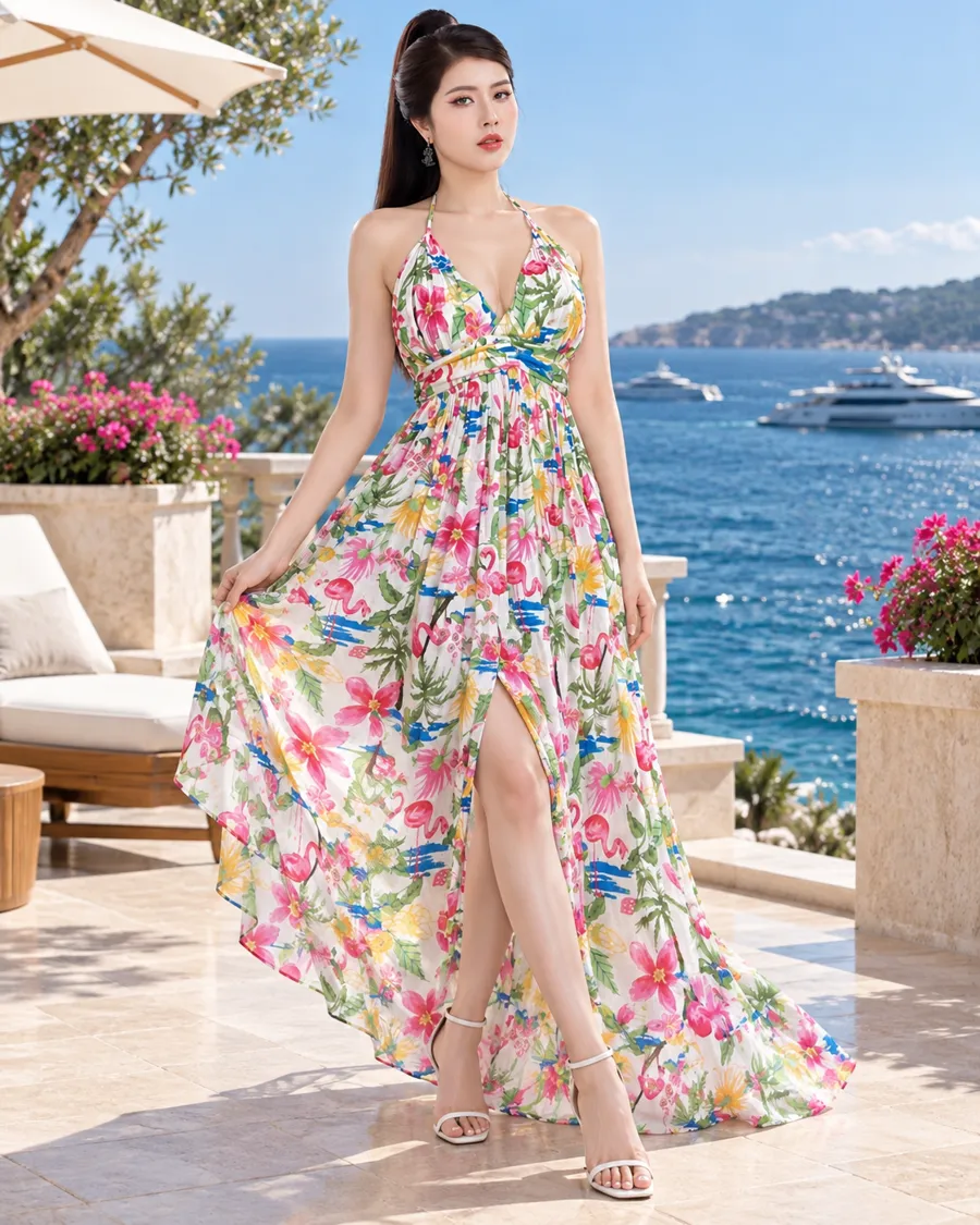 Đầm Maxi Hoa Nhiệt Đới Cổ Yếm — ảnh 8