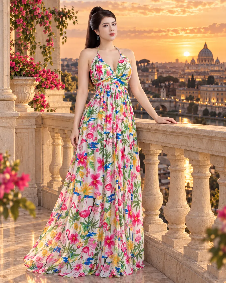 Đầm Maxi Hoa Nhiệt Đới Cổ Yếm — ảnh 10