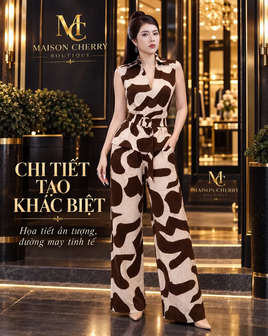 Set Linen Gân Họa Tiết Loang Nâu Kem — ảnh 2