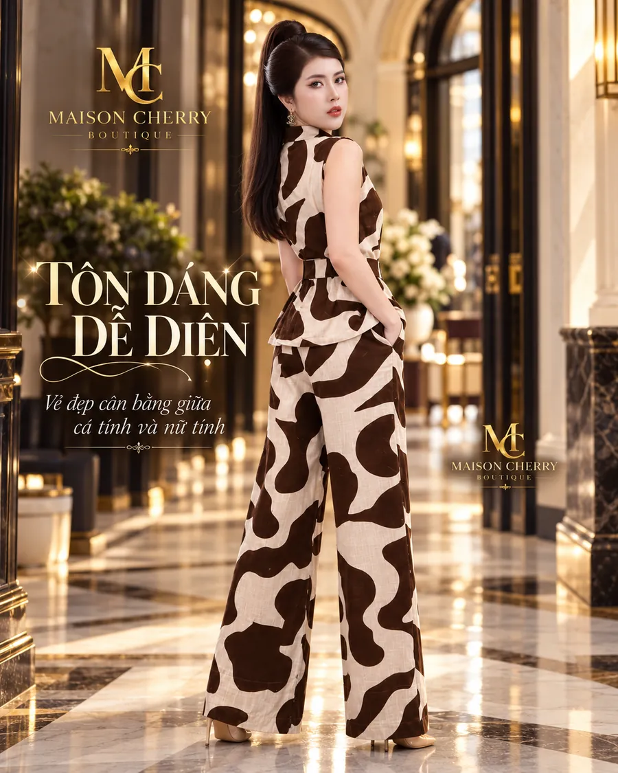 Set Linen Gân Họa Tiết Loang Nâu Kem — ảnh 6