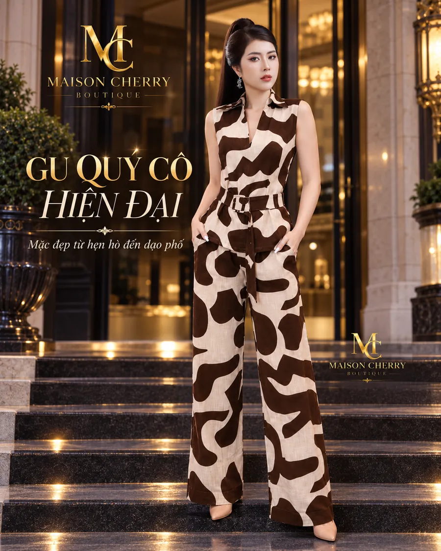 Set Linen Gân Họa Tiết Loang Nâu Kem — ảnh 7
