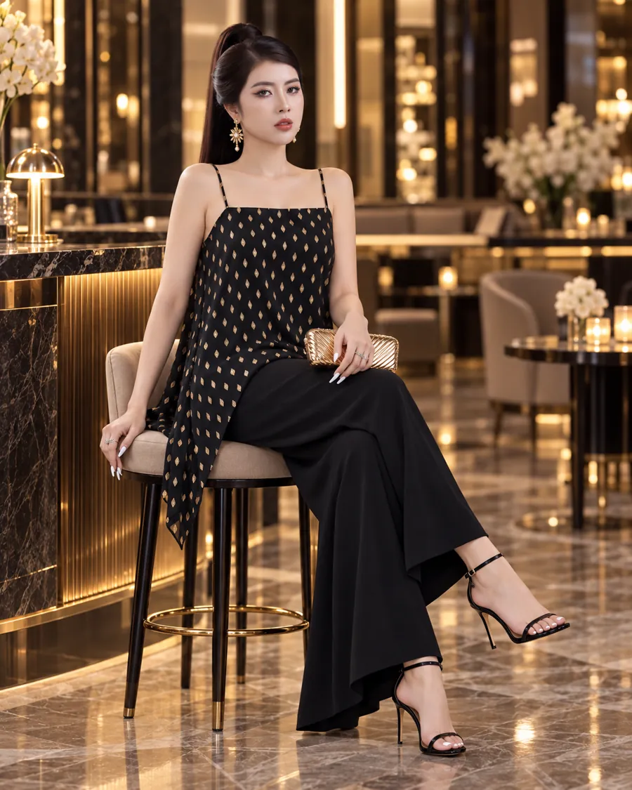 Set Áo Dây Tà Xéo Đen Phối Quần Dài — ảnh 7