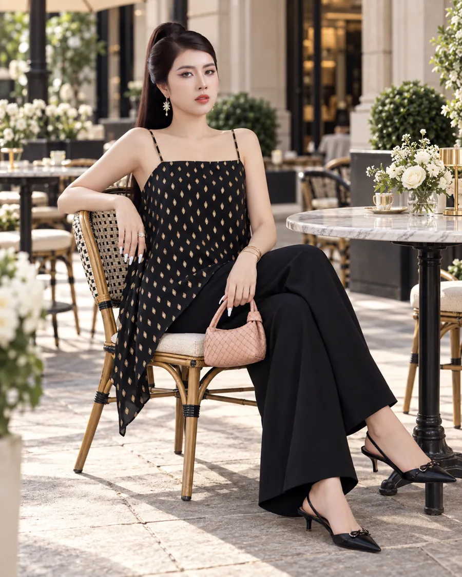 Set Áo Dây Tà Xéo Đen Phối Quần Dài — ảnh 8