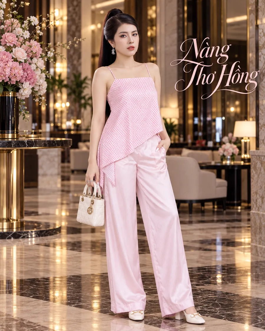 Set Áo Dây Tà Xéo Hồng Phối Quần Dài — ảnh 5