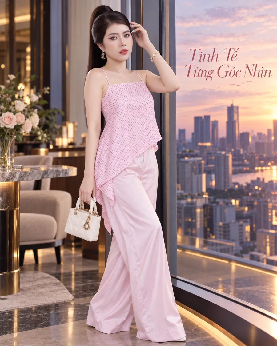 Set Áo Dây Tà Xéo Hồng Phối Quần Dài — ảnh 6