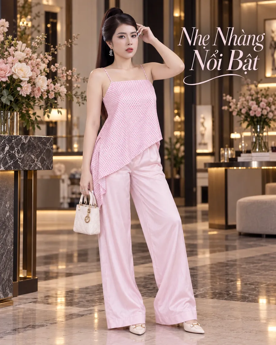 Set Áo Dây Tà Xéo Hồng Phối Quần Dài — ảnh 7