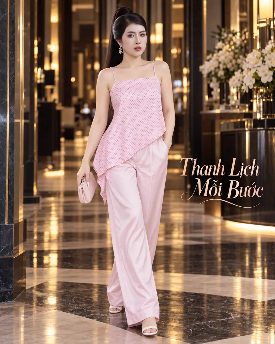 Set Áo Dây Tà Xéo Hồng Phối Quần Dài — ảnh 8