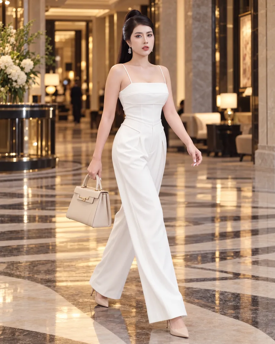 Set Áo Quây Trắng Quần Suông