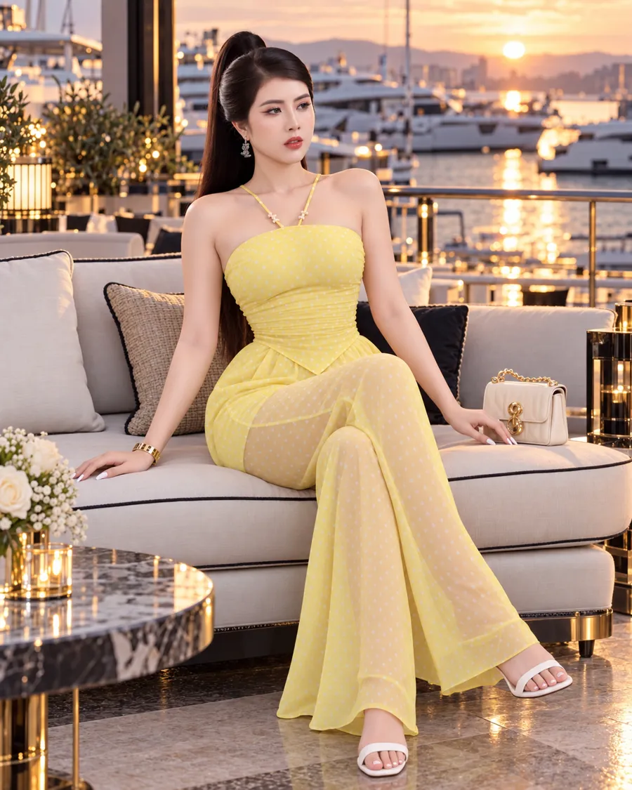 Set Áo Yếm Quần Voan Ống Rộng – Vàng — ảnh 9